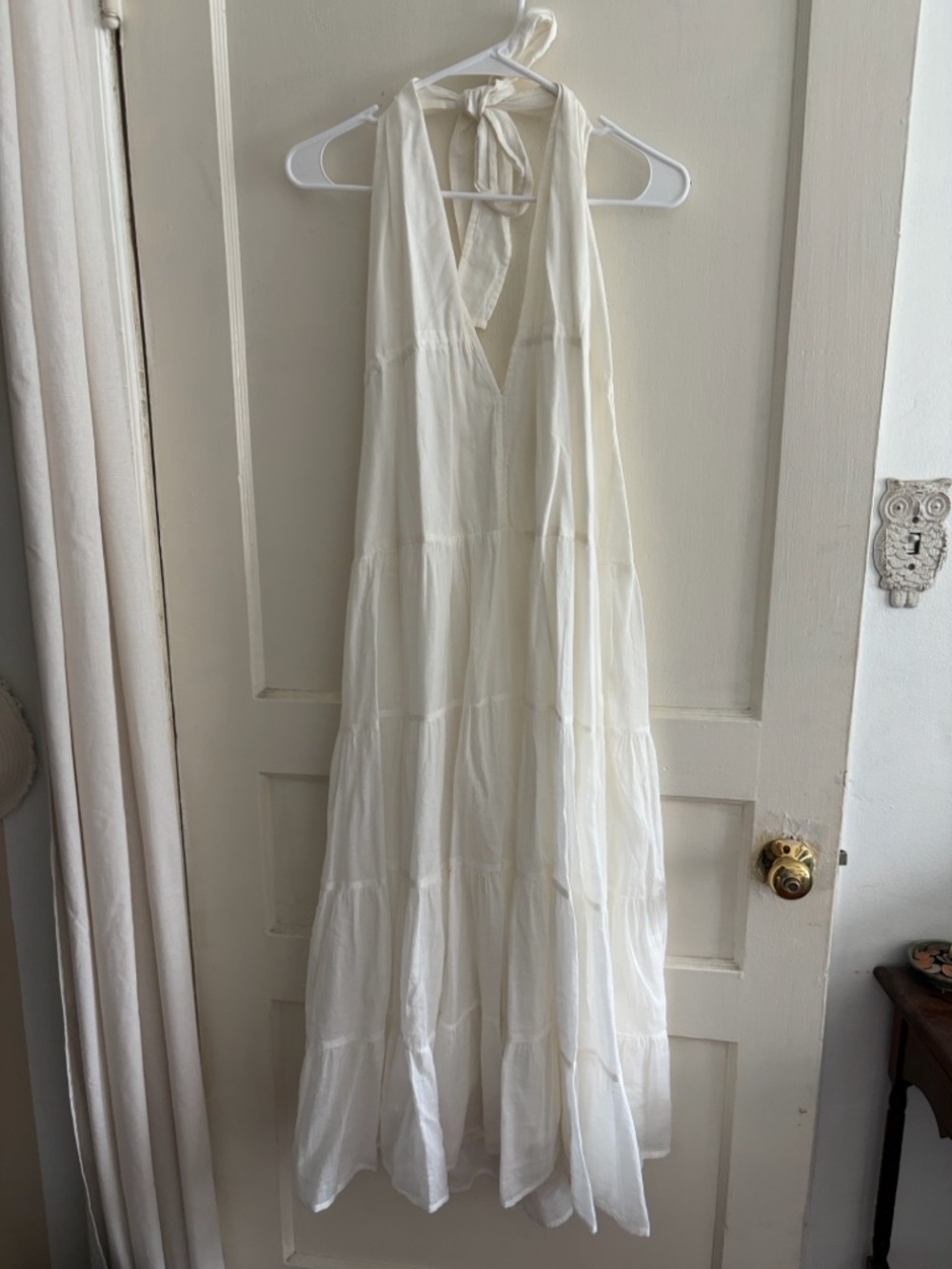 12th Tribe Cream Halter Tiered Maxi Dress